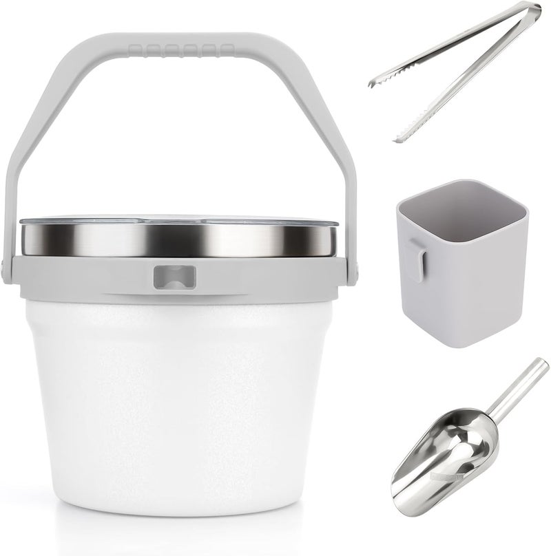 Luxfuel 7L Beverage & Ice Bucket with Lid, Stainless Steel, Includes Scoop & Tongs, Holds 6 Beer Bottles or 3 Wine Bottles, Keeps Drinks Cold for Hours, Easy Carry Handle for Parties & Outdoor-White - Image 1